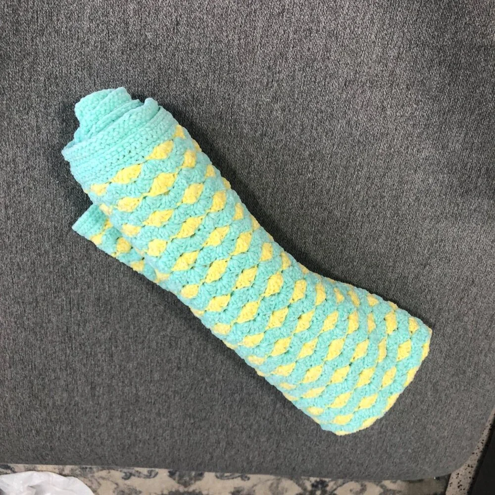 Handcrafted Crochet Baby Blanket Mint Green Yellow Soft 42x39